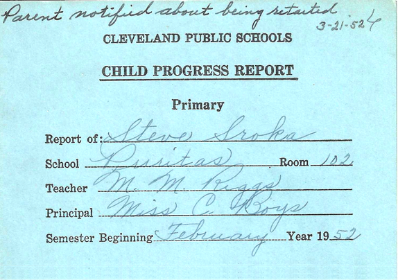 Note the handwritten message at the top of this report card - v3